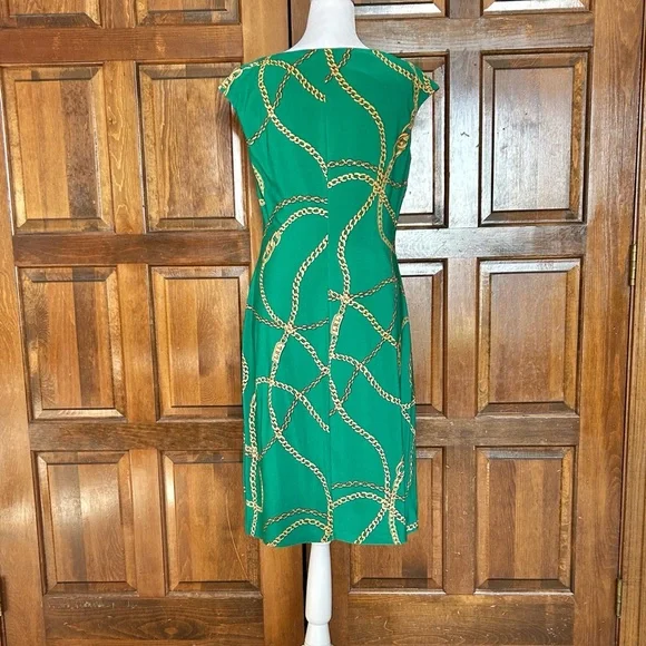 Lauren Ralph Lauren Dress 10 Green Equestrian Gold Link Chain - Picture 2 of 8